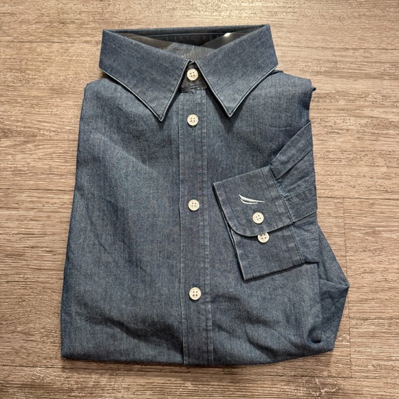 Nautica Shirt Mens 15.5 32 33 Blue Denim Long Sleeve Button‎ Up Pockets Cotton - Picture 1 of 4